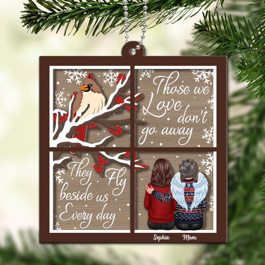 Cardinal Memorial Window Shaped Personalized 2-Layer Wooden Ornament