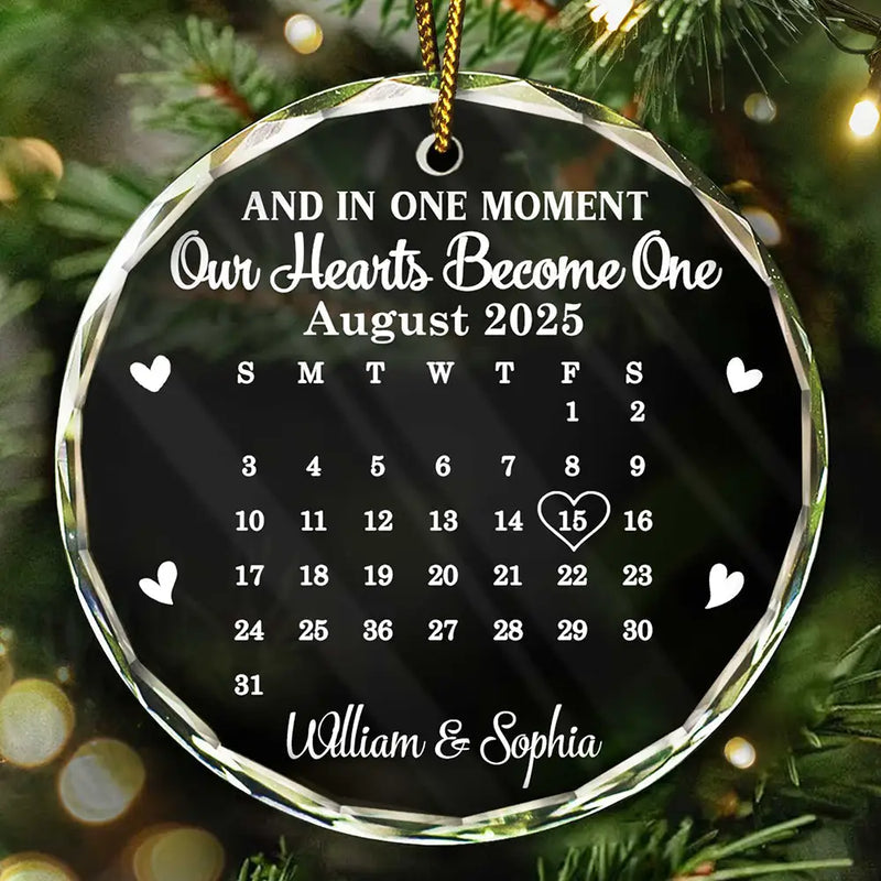 Calendar And In One Moment Our Hearts Become One - Personalized Circle Acrylic Ornament