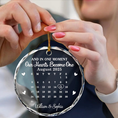 Calendar And In One Moment Our Hearts Become One - Personalized Circle Acrylic Ornament