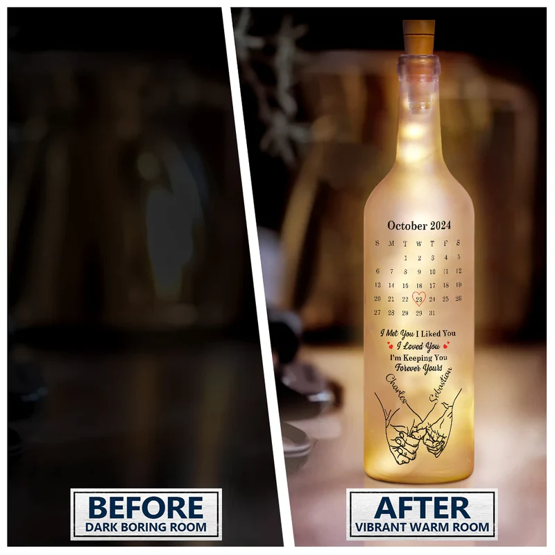 Calendar Hand Holding Couple The Date It All Began - Personalized Bottle Light