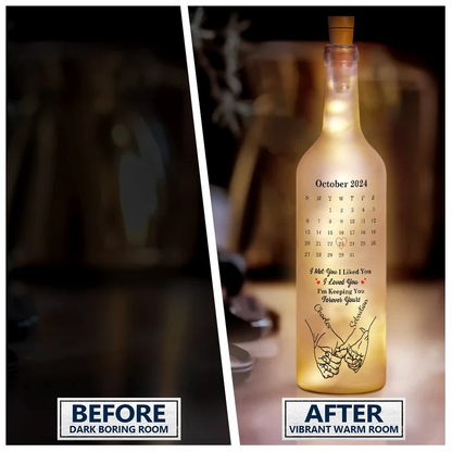 Calendar Hand Holding Couple The Date It All Began - Personalized Bottle Light