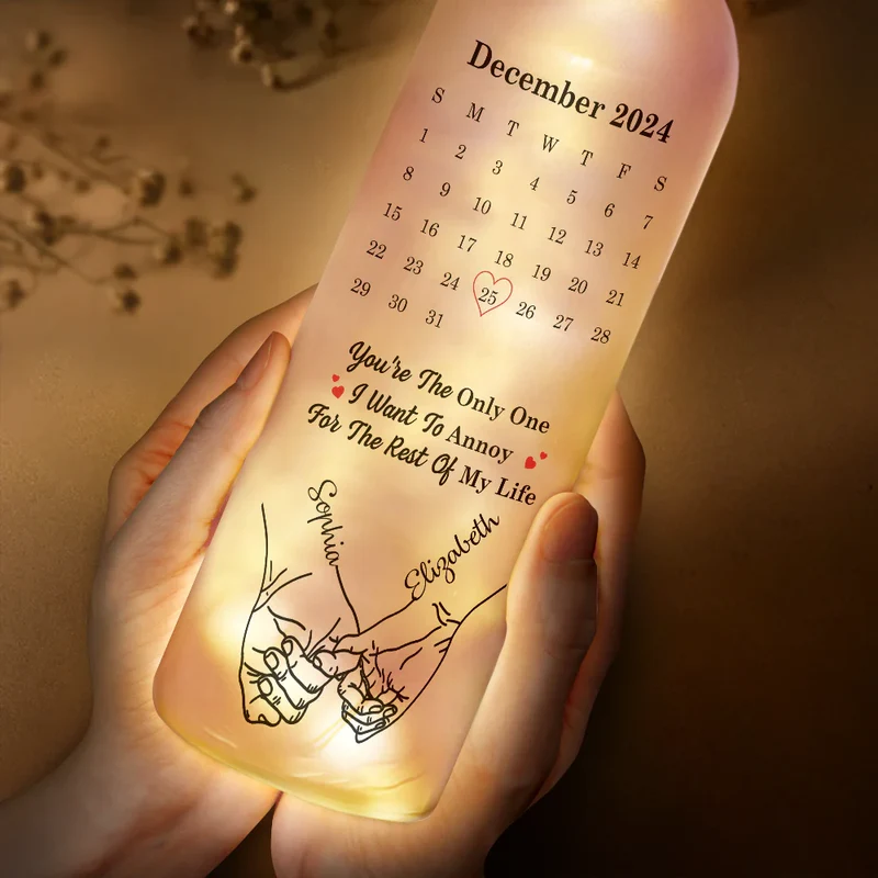Calendar Hand Holding Couple The Date It All Began - Personalized Bottle Light