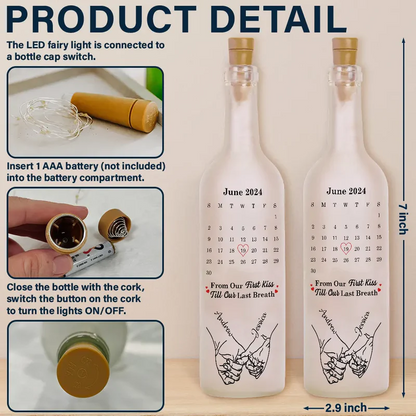 Calendar Hand Holding Couple The Date It All Began - Personalized Bottle Light