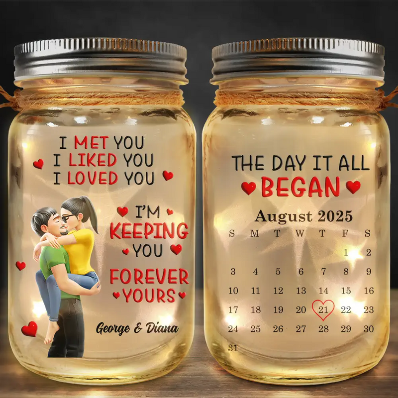 Calendar I Met You Liked You Love You Forever - Personalized Mason Jar Light