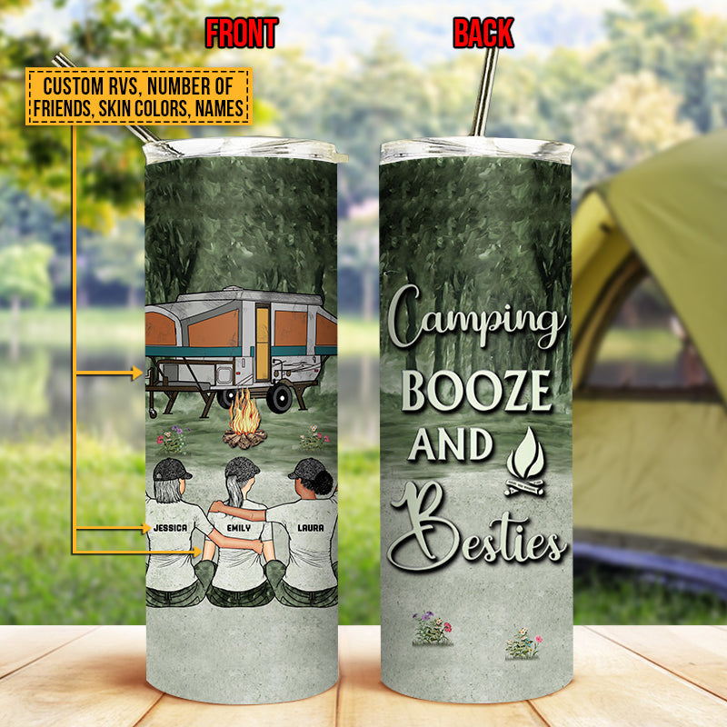 Camping Bestie Camping Booze Besties Custom Skinny Tumbler