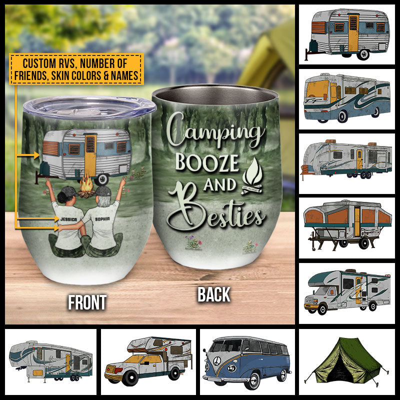 Camping Bestie Camping Booze Besties Custom Wine Tumbler