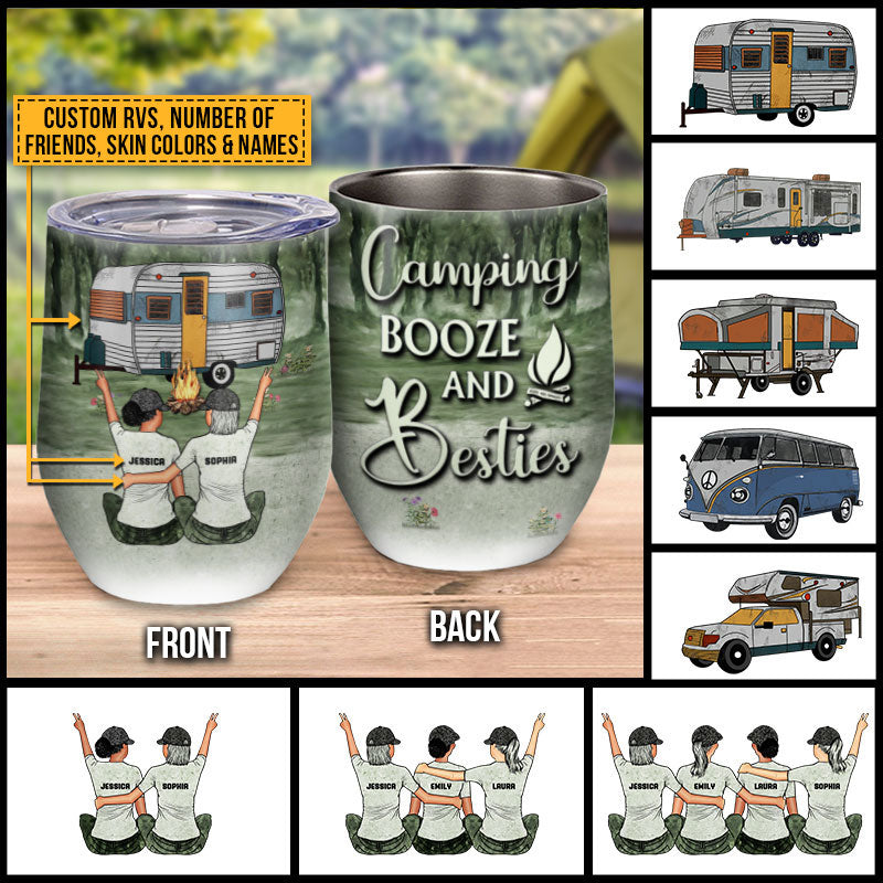 Camping Bestie Camping Booze Besties Custom Wine Tumbler