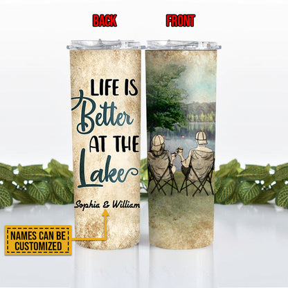 Camping Couple At Lake Better Custom Skinny Tumbler