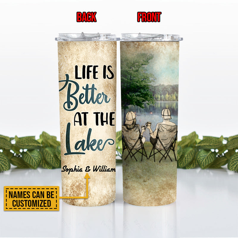 Camping Couple At Lake Better Custom Skinny Tumbler
