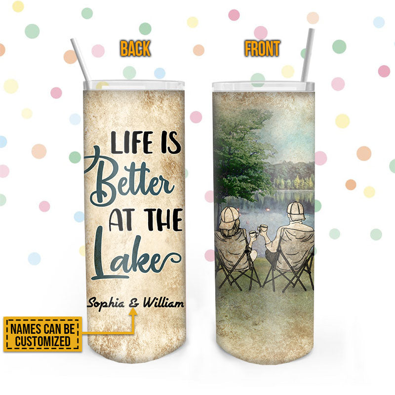 Camping Couple At Lake Better Custom Skinny Tumbler