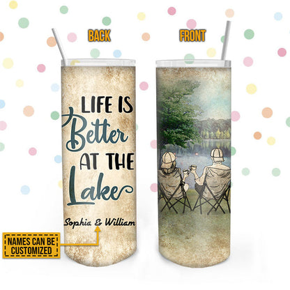 Camping Couple At Lake Better Custom Skinny Tumbler