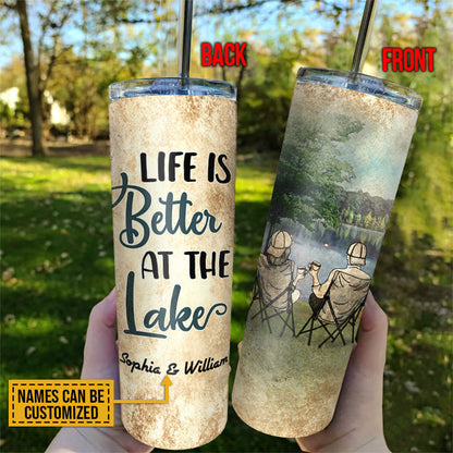 Camping Couple At Lake Better Custom Skinny Tumbler