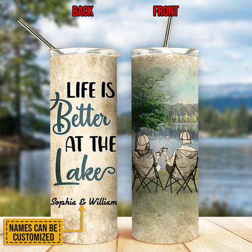 Camping Couple At Lake Better Custom Skinny Tumbler
