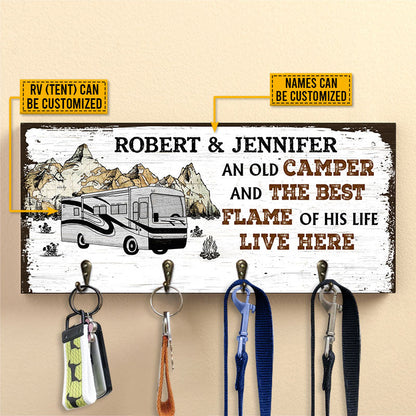 Camping Couple Camper And Best Flame Personalized Custom Wood Key Holder