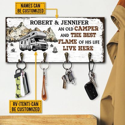 Camping Couple Camper And Best Flame Personalized Custom Wood Key Holder