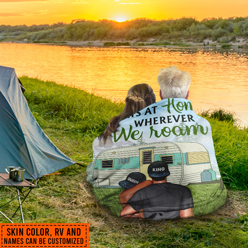 Camping Couple Campers Travelers Always At Home Custom Blanket