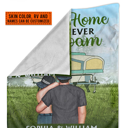 Camping Couple Campers Travelers Always At Home Custom Blanket