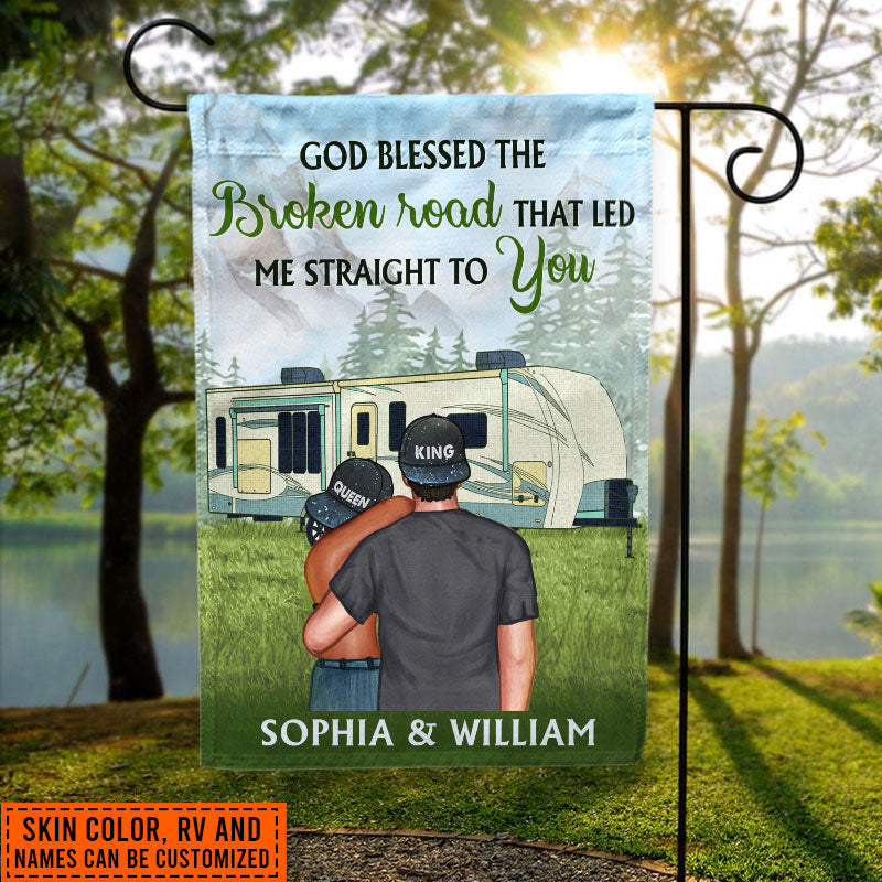 Camping Couple Campers Travelers God Blessed Custom Flag