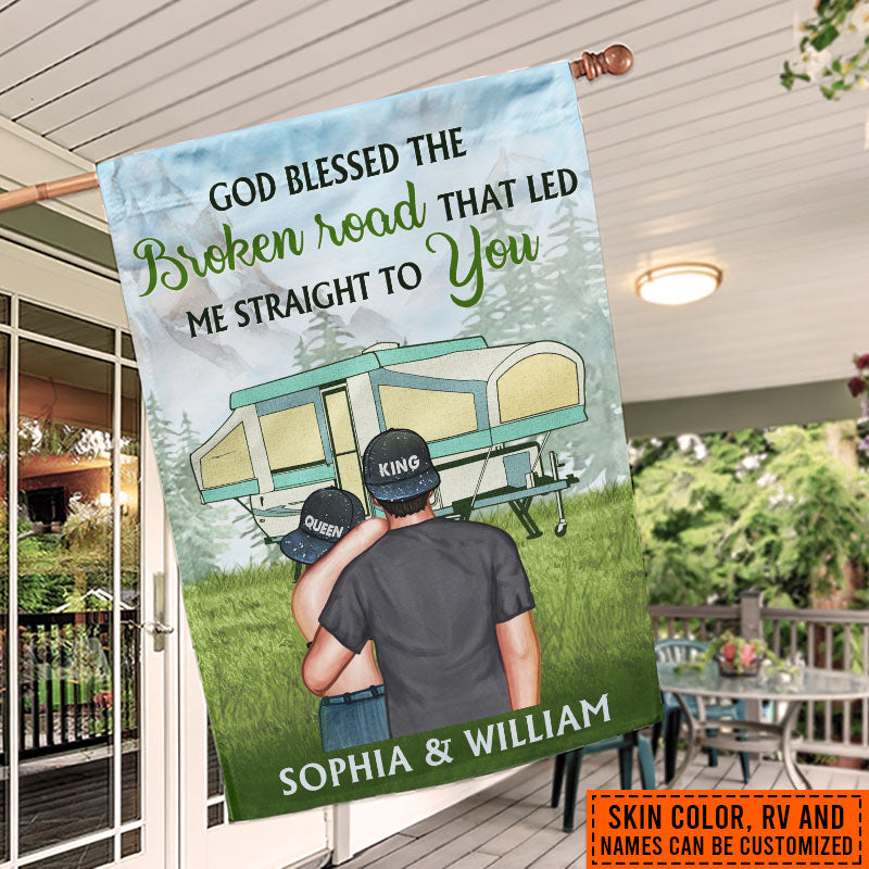 Camping Couple Campers Travelers God Blessed Custom Flag