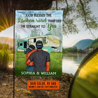 Camping Couple Campers Travelers God Blessed Custom Flag