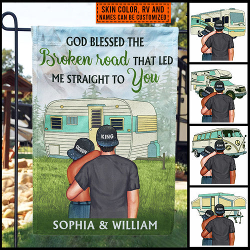 Camping Couple Campers Travelers God Blessed Custom Flag