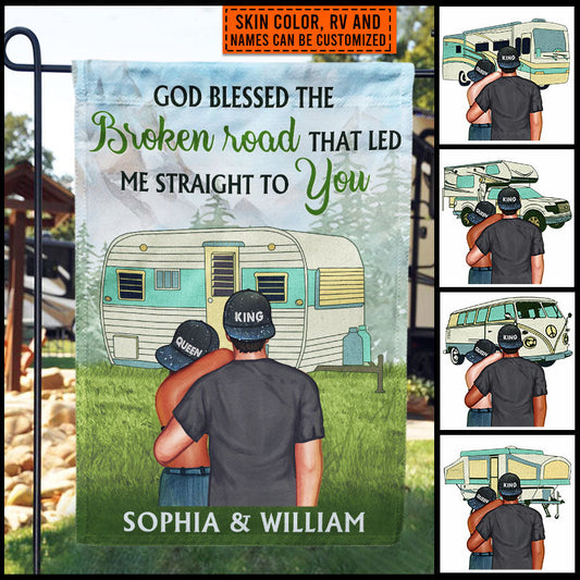 Camping Couple Campers Travelers God Blessed Custom Flag