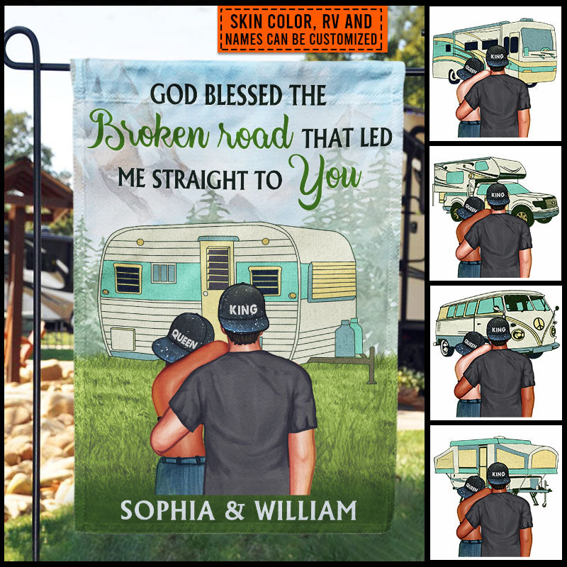 Camping Couple Campers Travelers God Blessed Custom Flag