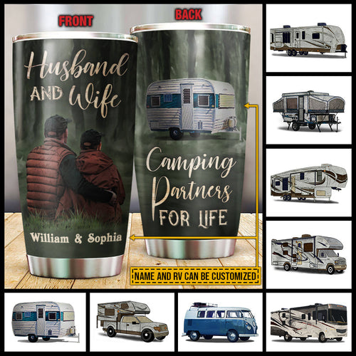 Camping Couple Camping Partners For Life Custom Tumbler