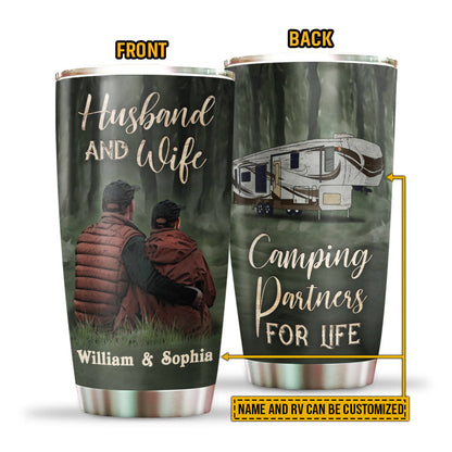 Camping Couple Camping Partners For Life Custom Tumbler