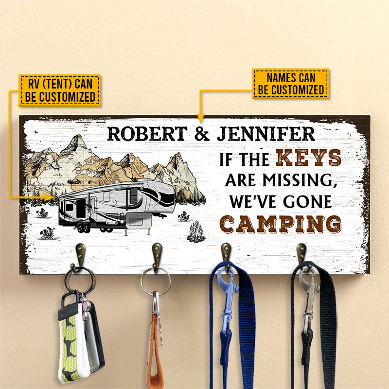 Camping Couple If The Keys Missing Personalized Custom Wood Key Holder