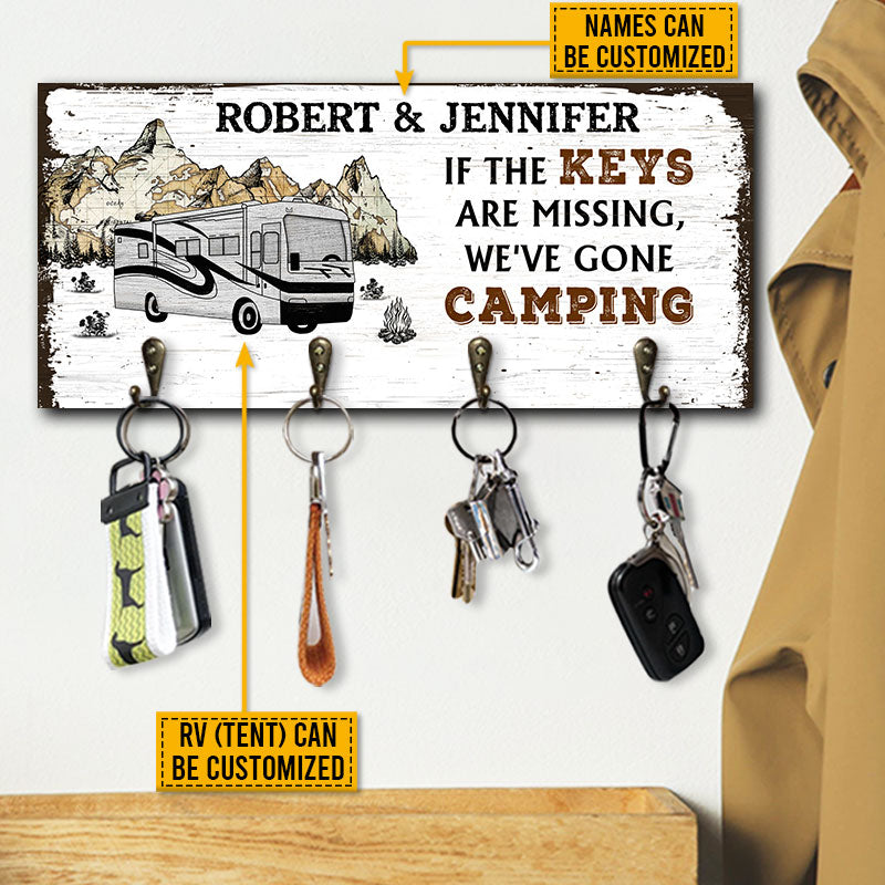 Camping Couple If The Keys Missing Personalized Custom Wood Key Holder