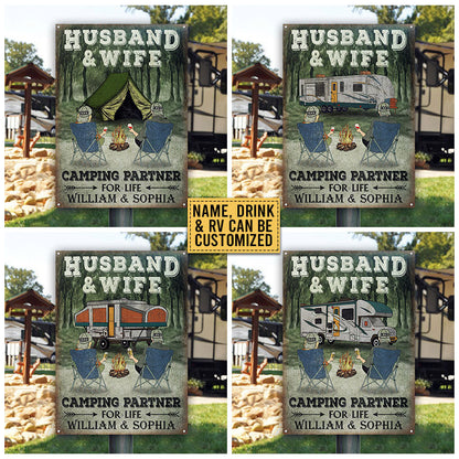 Camping Couple Partners For Life Custom Classic Metal Signs