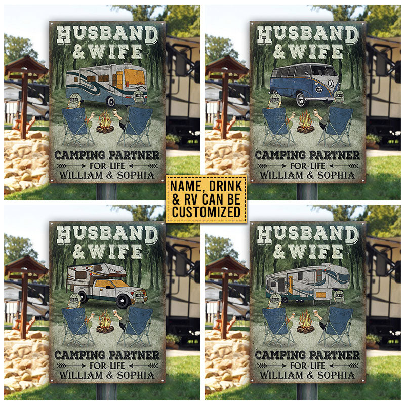 Camping Couple Partners For Life Custom Classic Metal Signs