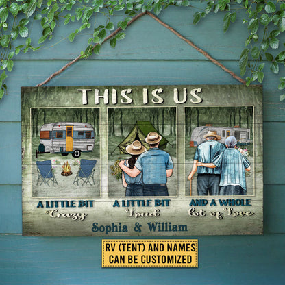 Camping Couple This Is Us Custom Wood Rectangle Sign