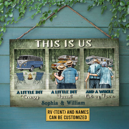 Camping Couple This Is Us Custom Wood Rectangle Sign