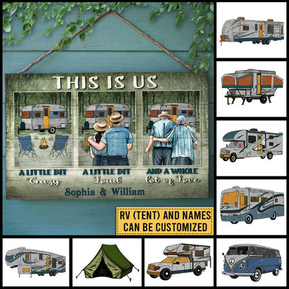 Camping Couple This Is Us Custom Wood Rectangle Sign