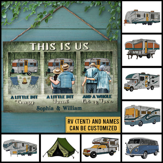 Camping Couple This Is Us Custom Wood Rectangle Sign