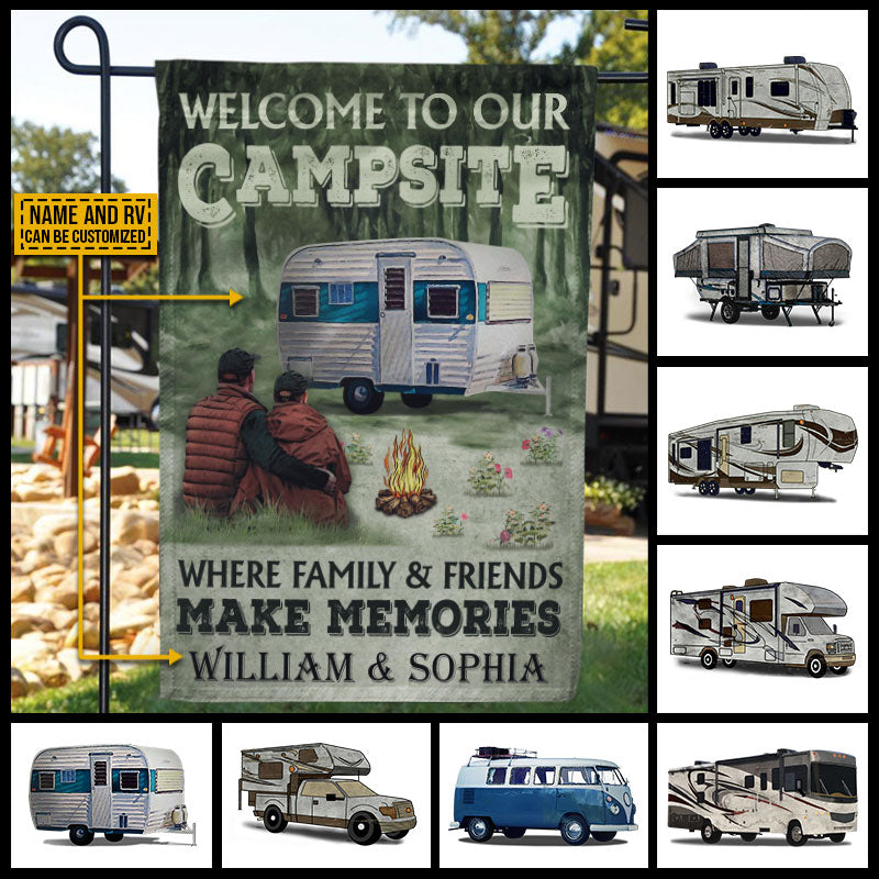 Camping Couple Welcome To Campsite Custom Flag