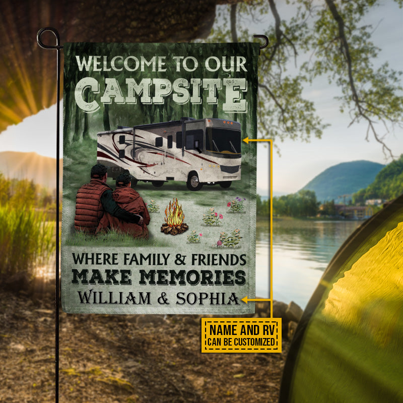 Camping Couple Welcome To Campsite Custom Flag