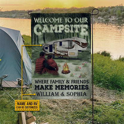 Camping Couple Welcome To Campsite Custom Flag