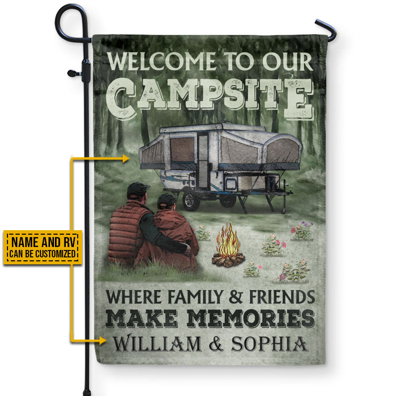 Camping Couple Welcome To Campsite Custom Flag