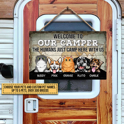 Camping Dog, Cat, Pet, Camp, Welcome To Our Camper Custom Wood Rectangle Sign