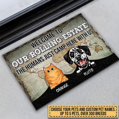 Camping Dog, Cat, Pet, Camper, RVs, Welcome Rolling Estate Custom Doormat