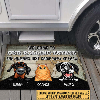 Camping Dog, Cat, Pet, Camper, RVs, Welcome Rolling Estate Custom Doormat