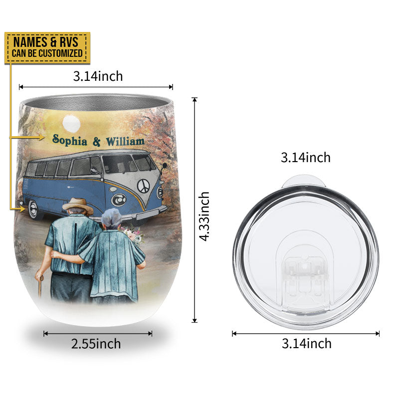 Camping Elder Couple Retied Don't Give A Sip Custom Wine Tumbler