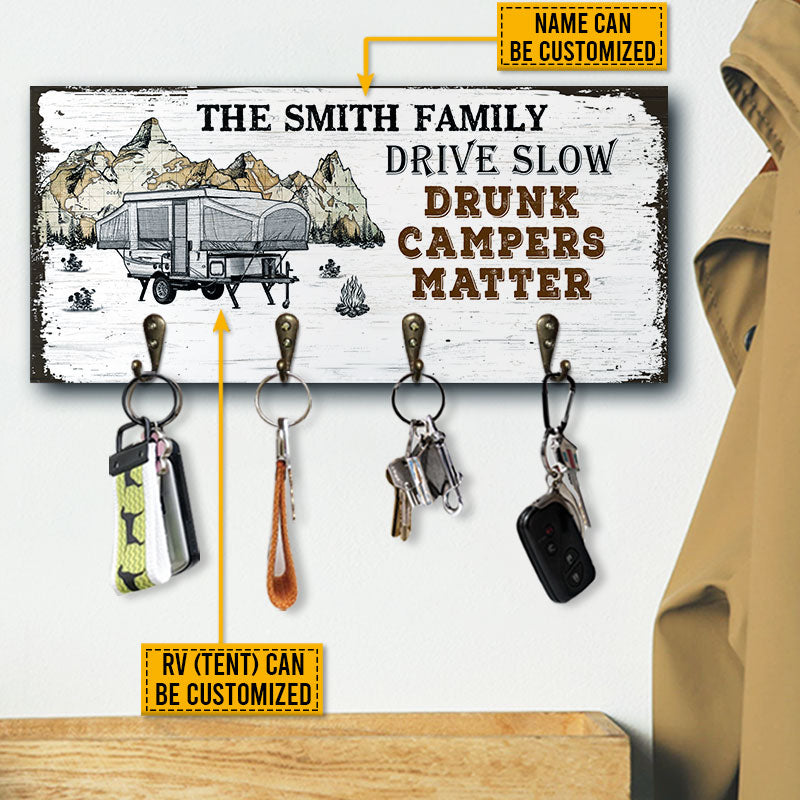 Camping Family Drunk Campers Personalized Custom Wood Key Holder