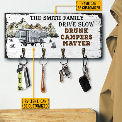 Camping Family Drunk Campers Personalized Custom Wood Key Holder