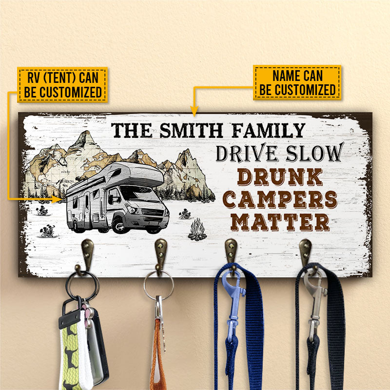 Camping Family Drunk Campers Personalized Custom Wood Key Holder