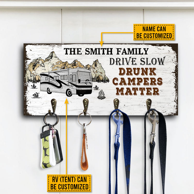 Camping Family Drunk Campers Personalized Custom Wood Key Holder