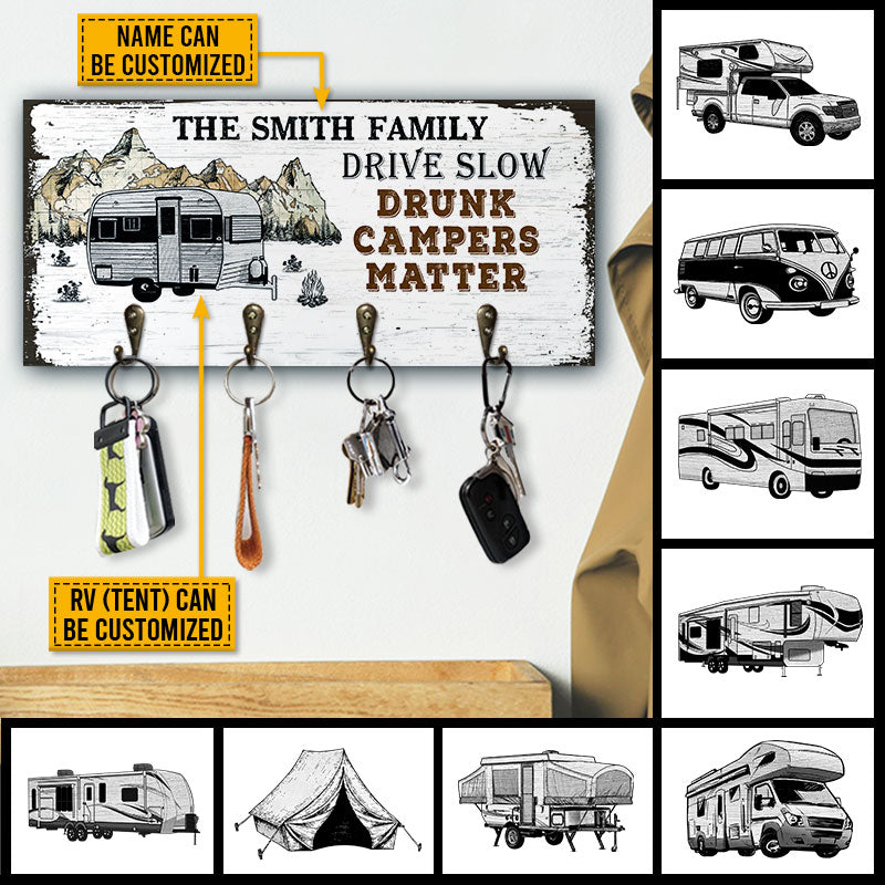 Camping Family Drunk Campers Personalized Custom Wood Key Holder
